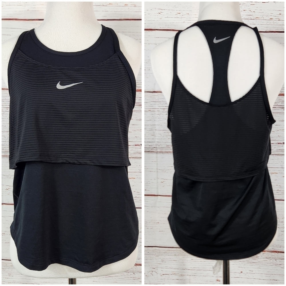 Nike Women's Black Overlay Racer Back Tank Top Size Small - Picture 1 of 6